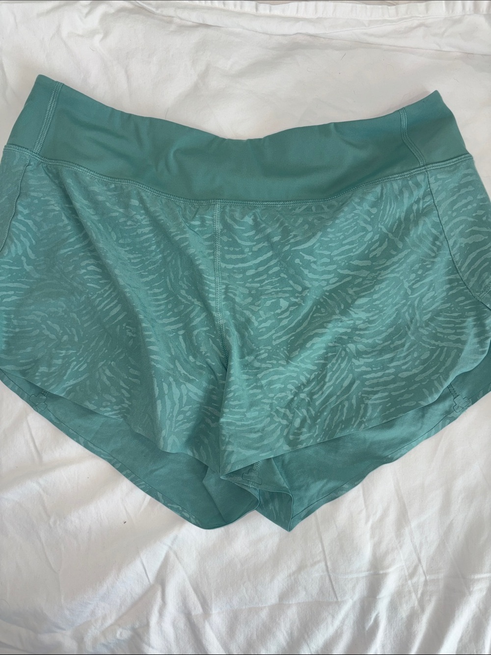 Athleta Teal Patterned Running Shorts